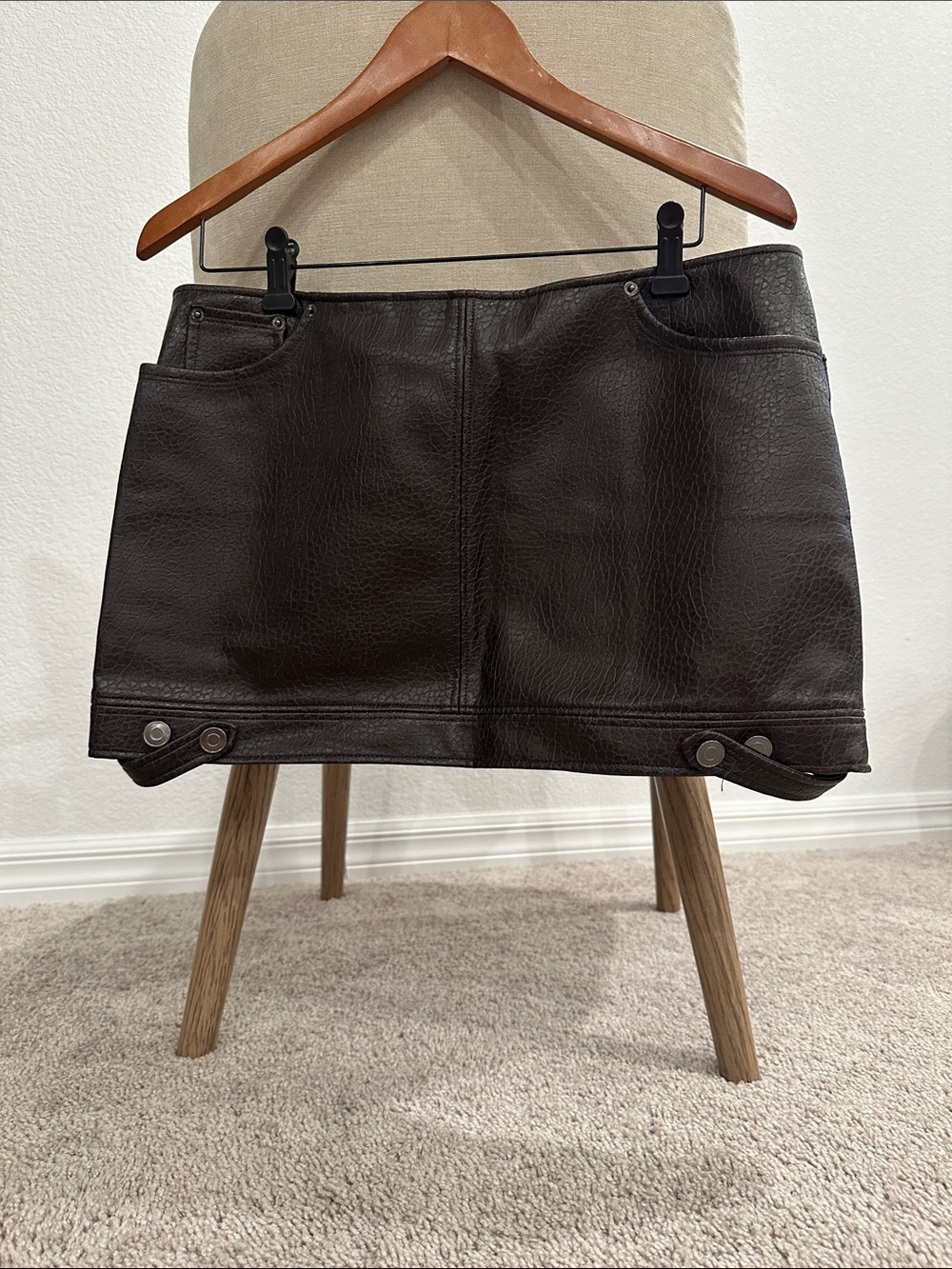 Divided Dark Brown Leather Mini Skirt